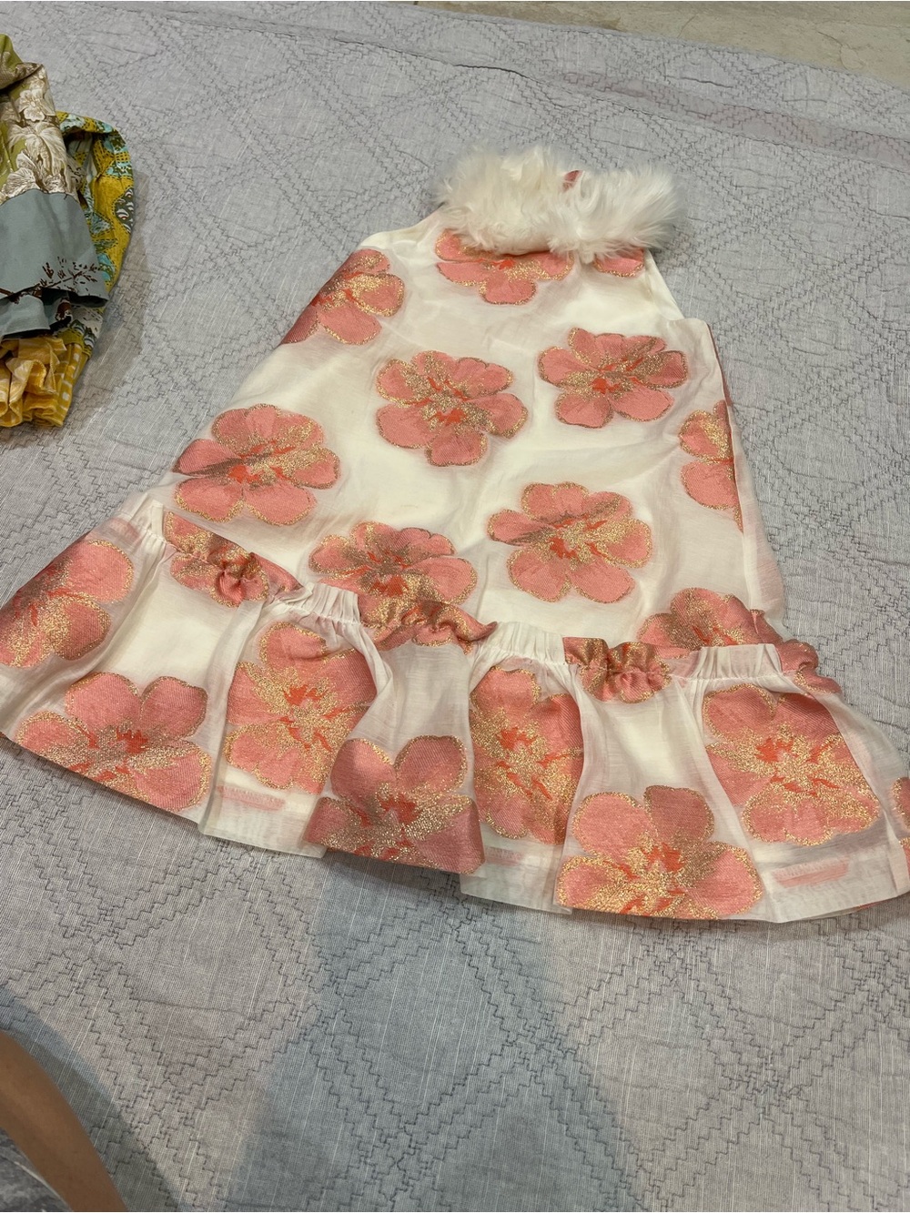 Janie and Jack Dress Girls Size 4 Special Occasion Faux Fur Floral dress